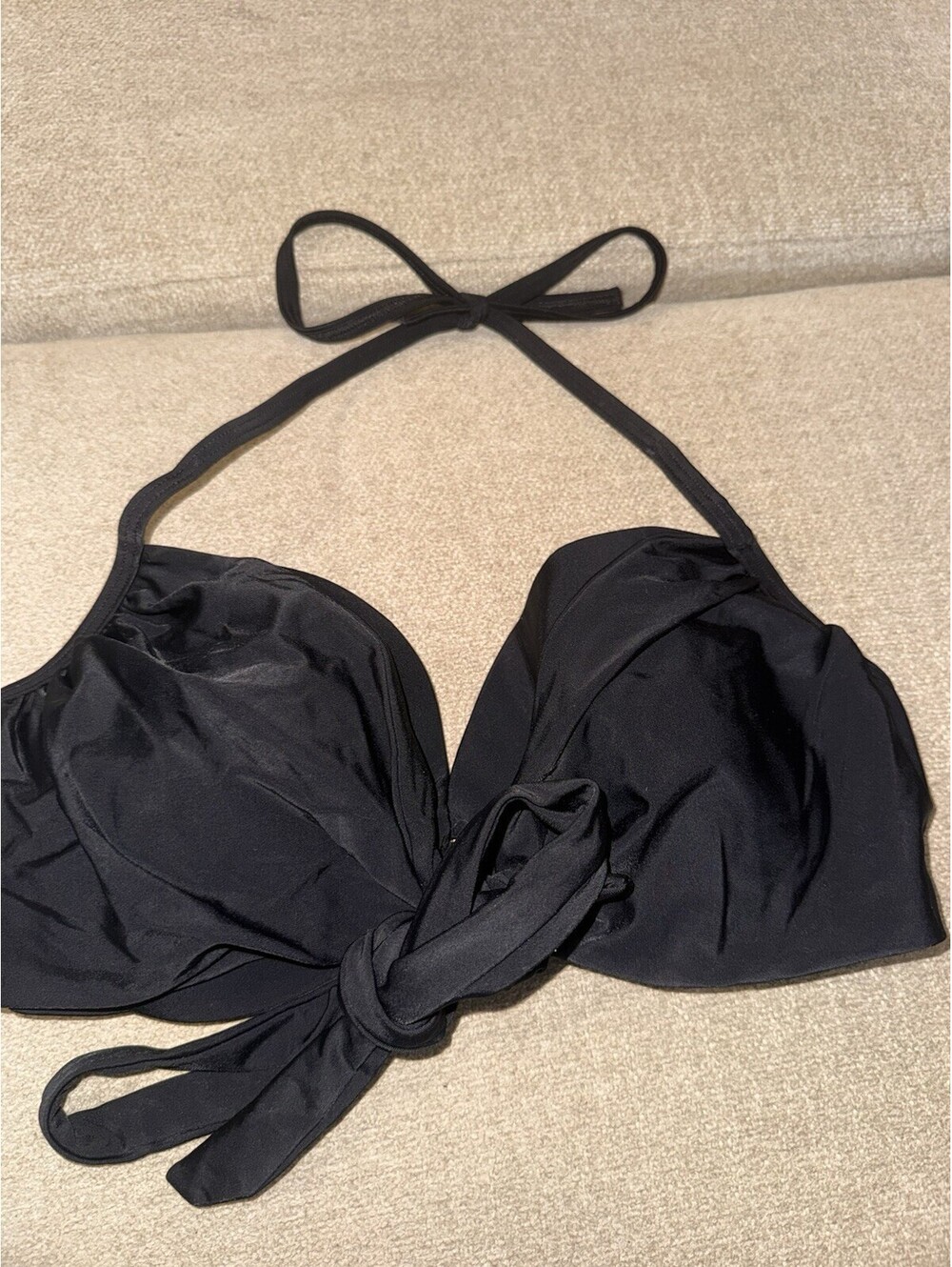 Victoria Secret PINK Swim Bikini Top 36DD Black Solid Wrap Halter New